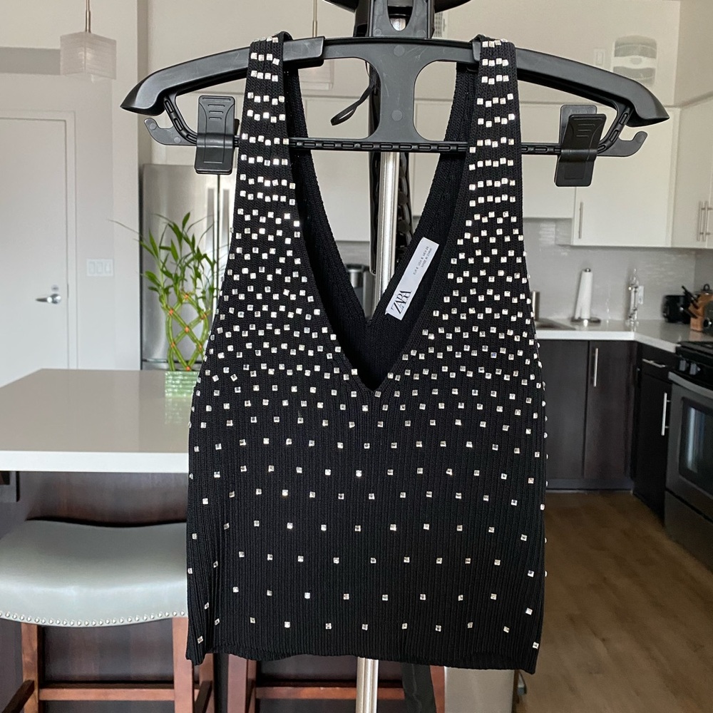 Zara embellished knit top